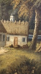 Antique 1898 Canvas Painting of English Cottage, 24 1/8″ x 17″