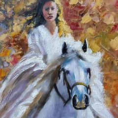 YARY DLUHOS Equestrian Woman Rider Horse Female Figure Original Art Oil Painting