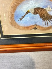 Bald Eagle On Leaf Painting Artist Signed Flying Soaring Matted Framed