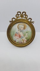 Antique Miniature Portrait of a Lady with Bronze Frame
