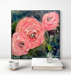 Mary Myers Original Acrylic Pink Rose Abstract Floral 10×10 Canvas