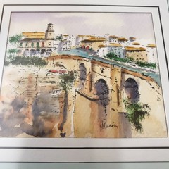 Original Watercolor Painting by Nuria of Puente Nuevo (New Bridge) Spain 11 x 11