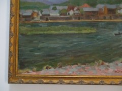 1950’S OIL PAINTING MYSTERY SIGNED MYSTERY IMPRESSIONIST REGIONALISM MARINA