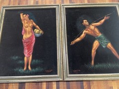 Leeteg of Tahiti Black Velvet Painting Vintage Circa 1950 , Artist In Tahiti