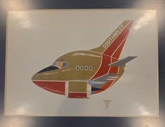 Vintage Southwest Airlines Plane by Hurley Signed, Framed, Matted 1993 Art Print