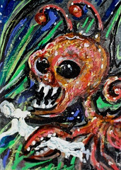 ACEO Original Painting Child NIGHTMARES Subconscious Dream Soul Night Sleep ART