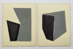 Set Of 2 Original Vintage Geometric Abstraction Paintings Minimalism Oil Pastel