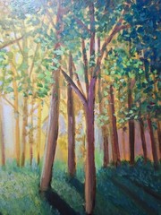 Modern Sun Set Forest 9×12 Wood Canvas Painting