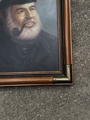 Vintage Nautical Oil Canvas Painting Sea Captain Portrait Pipe Signed Lee Young