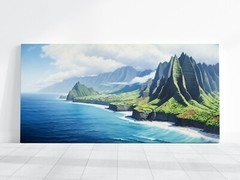 NaPali Coast Kauai Wall Art – Hawaii Na Pali Cliffs Painting Beautiful Large Art