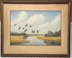 Original JOSEPH DAY KNAP ‚Pintails DUCKS Landing in MARSH‘ Watercolor PAINTING