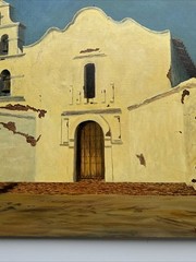 CALIFORNIA MISSION PAINTING LARGE VINTAGE NEAL BUTCHER LANDSCAPE LISTED 40″ OIL