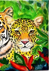 24 X 36 Rainforest Friends Original Handmade Colorful Fine Art Oil Painting
