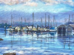 Seascape Boats Clouds Water Peaceful Art Original Oil Painting Kaloustian