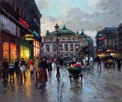 Opera Avenue after the Rain, Paris Painting by Edouard Leon Cortes Reproduction