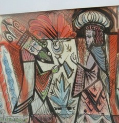 OUTSTANDING ABSTRACT FRAMED GOUACHE / WATERCOLOR PAINTING WITH ROYAL THEME