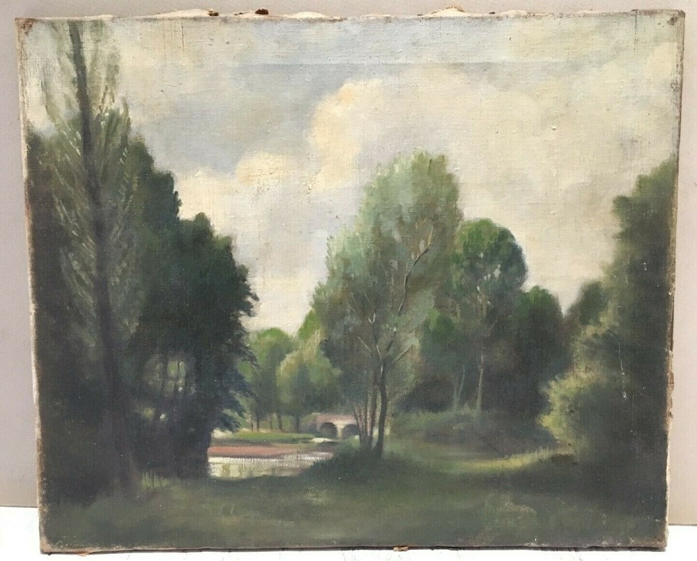 Old Oil Painting Signed Hudson River School Post-Impressionist Landscape