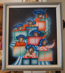 VTG FRED BLASSINGHAM FRAMED ACRYLIC ART DECO STYLE AFRICAN AMERICAN JAZZ BAND