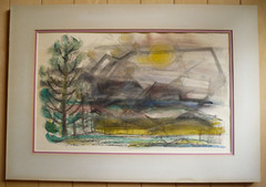 JENSEN 58, 1950s ABSTRACTION EXPRESSIONIST WATERCOLOR MID CENTURY CUBIST CUBISM