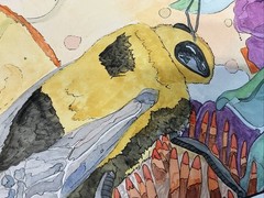 Original Watercolor/Ink BumbleBee Painting, Modern Art: by Lisa Marie McClellan