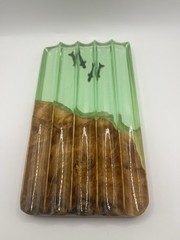 4×7.5in Resin Art Piece Green And Brown With Whales/water