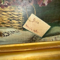 Antique Painting Oil on Canvas Basket Flowers Signed 19th century, dated 1897