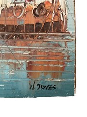 W. Jones Oil On Canvas Nautical Scene Sea Ocean Water Boats Coastal