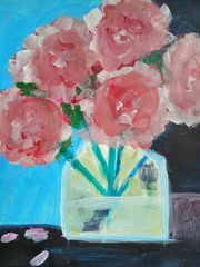 Abstract/Expressionism 9 x 12 Pink Roses Floral Handmade Art Acrylic Painting