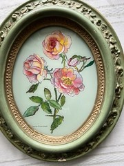 Vintage Reverse Art Foil Painted Roses Lucille Brennan Signed Framed Painting