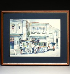 Illegibly Signed C.1950’s Plein Air China Town Watercolor Painting