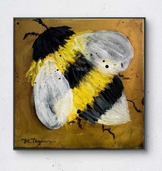 Mary Myers Original Acrylic Bumblebee Abstract On Gold Expressionist 10×10 Art