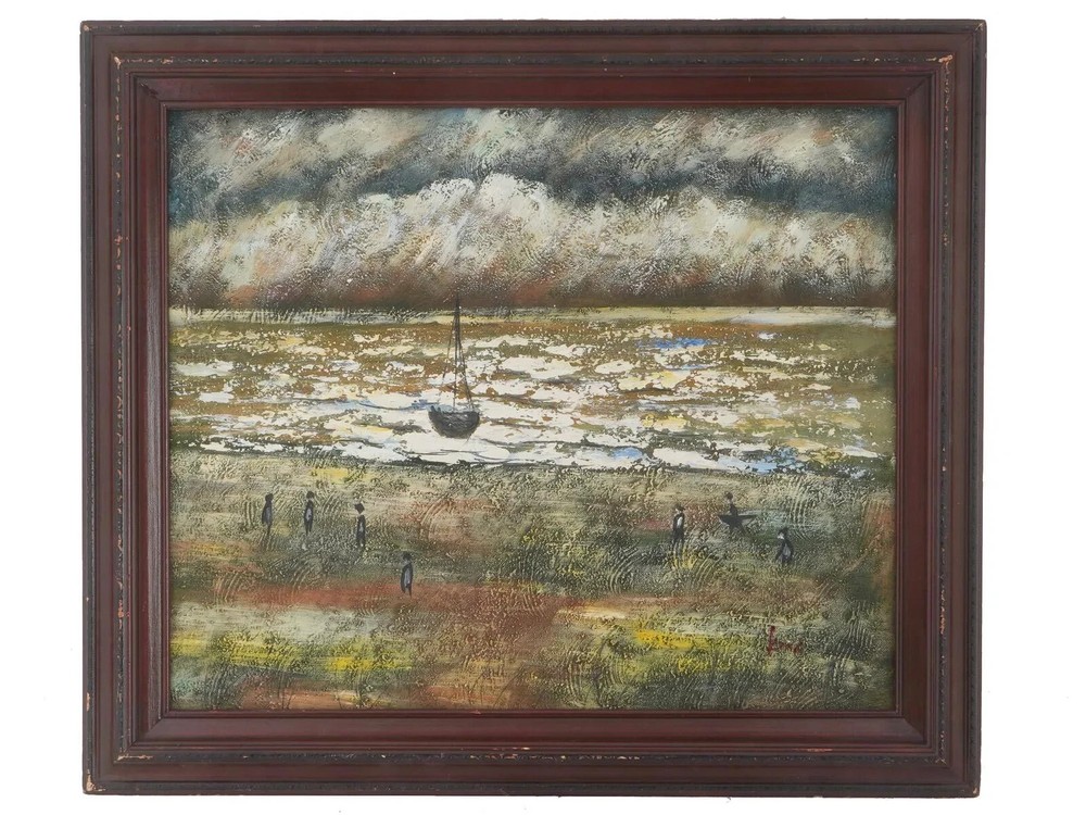 OIL SEASCAPE PAINTING SIGNED KONG 20TH CENTURY NICE FRAME 25 1/4 x 29 1/4 in.