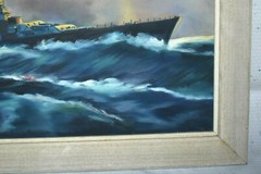Vintage M. ERNST Navy Ship Acrylic Canvas Painting Signed Framed