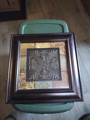 Framed Art Earthtone with 3D Bronze Center Design 11×11