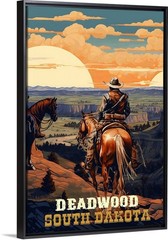 Deadwood SD Cowboys On Horseback Travel Poster Framed Canvas Old West Cowboy art