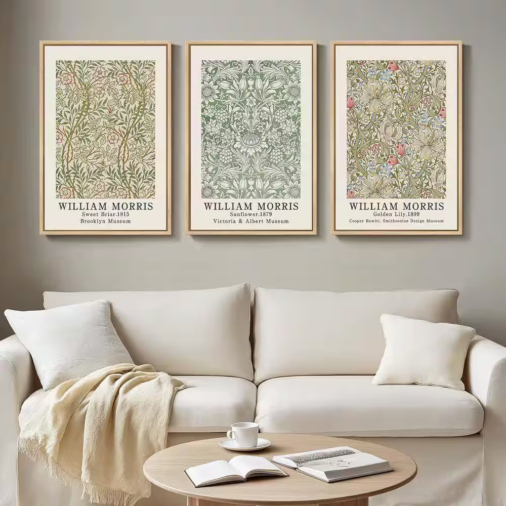 3 Piece Framed Vintage Sage Green Artwork for Walls Nature Floral Botanical Pict