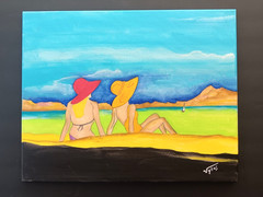 Sunbathing Women Original Acrylic Painting Canvas Signed P Vytas 16×20