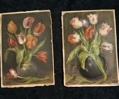 Holland Tulip Painting Raised Art Signed Pair Vintage Read Description