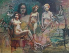 Oil on Masonite Study of Multiple Nude Women by New Jersey Artist John Reilly