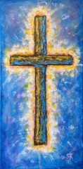 Original Vivid Cross Acrylic 20×10 Signed Canvas Impasto Expressionist Art
