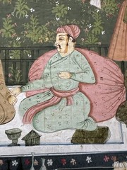 Vintage Persian Painting Courtyard Flower Border On Silk 19.5 X 13.5 Inches