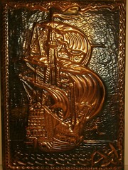 Antique Royal Navy Fleet Sailing Ship Vtg 3D Embossed Metal Picture Sea Painting