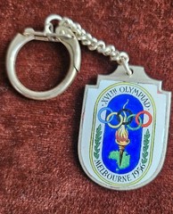 VINTAGE HAND MADE ENAMEL KEYCHAIN # OLYMPIC GAMES MELBOURNE AUSTRALIA 1956
