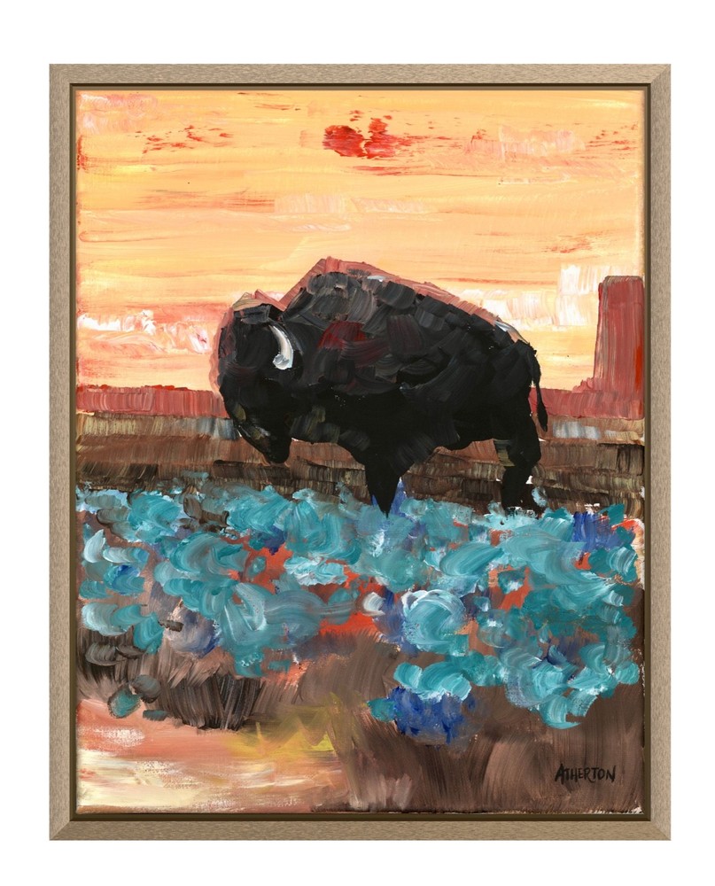 Atherton 11×14 Original Expressionism Acrylic Painting „Buffalo Sunset“ signed