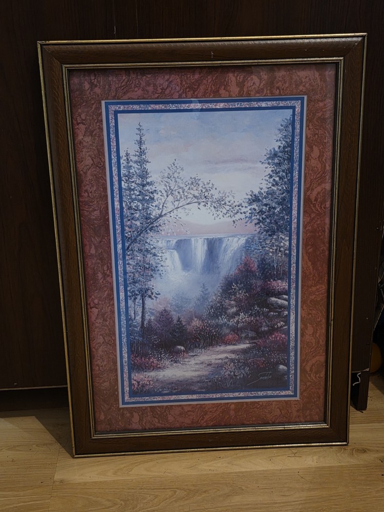 24 By 16.5 Beautiful Decorative Waterfall Forest Art Vintage