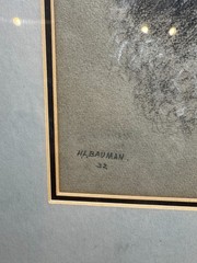 H L Bauman Signed 1932 Mixed Media Portrait Bearded Man Framed VG 18×15 Art
