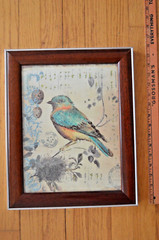 Vintage Song Bird musical Staff & Notes Print Wood Frame