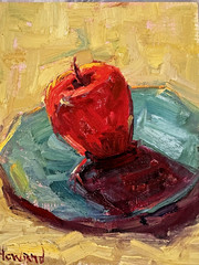 Apple Impasto Painting Original Art Oil 8 x 10 in Signed Howard Unframed