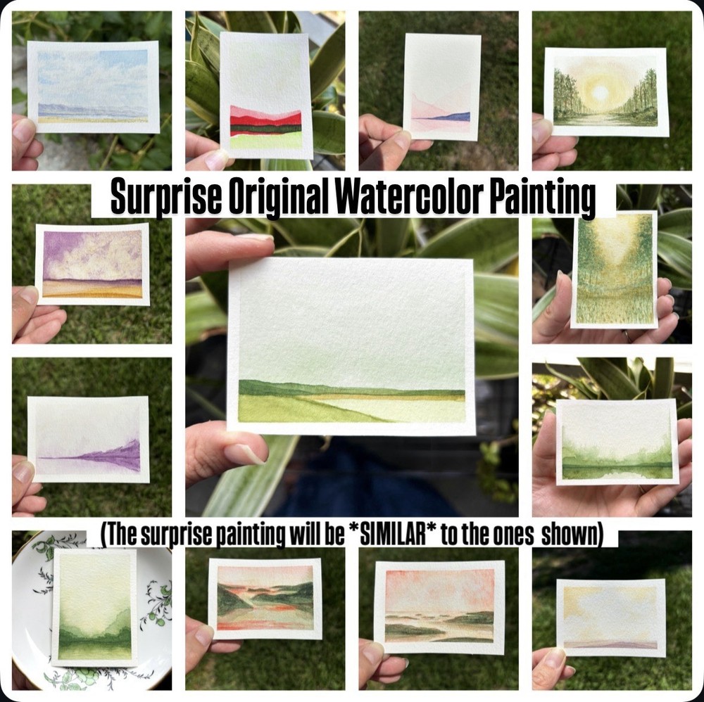 *Surprise* Original minimalist ACEO landscape painting. OOAK hand-painted