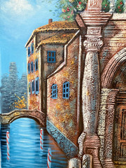 Original Oil Painting – Venice Canal Waterway, Italy